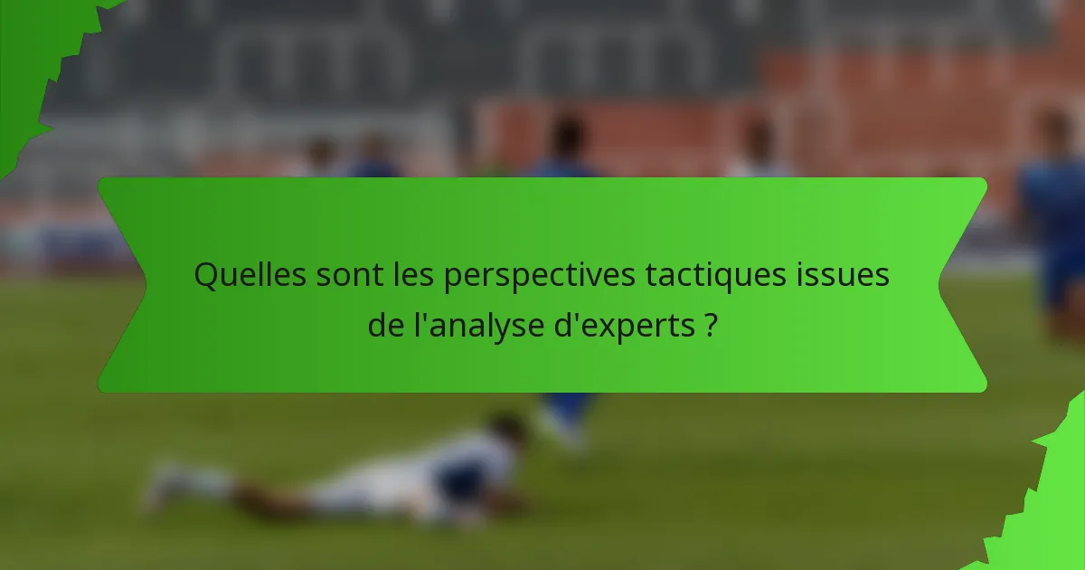Quelles sont les perspectives tactiques issues de l'analyse d'experts ?