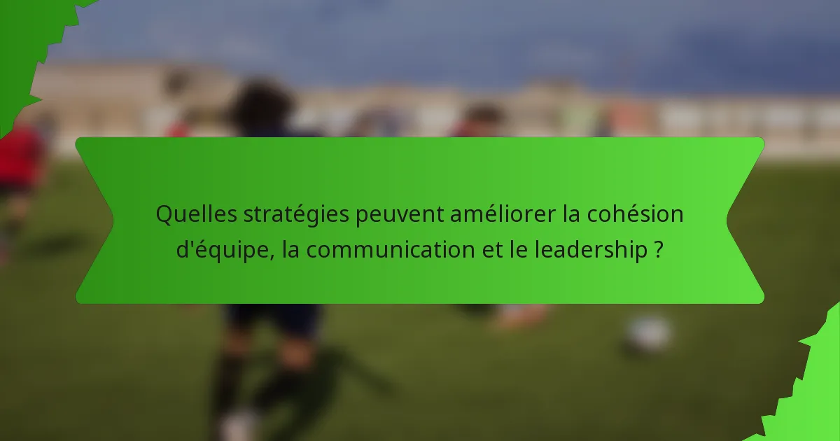 Quelles stratégies peuvent améliorer la cohésion d'équipe, la communication et le leadership ?